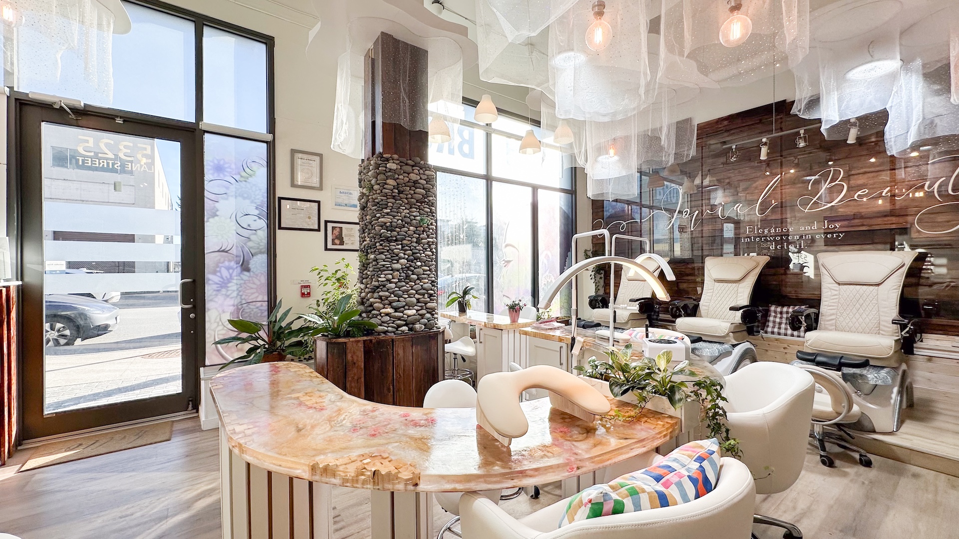 Front salon area with natural light at Jovial Nail Beauty